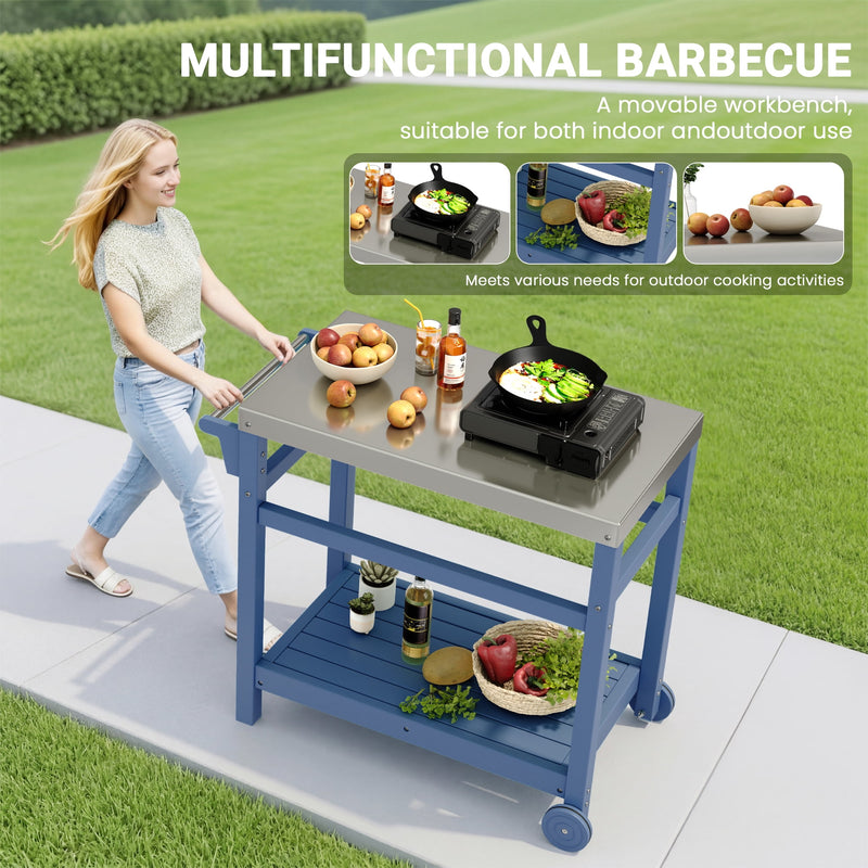 Outdoor Serving Cart with Stainless Steel Top