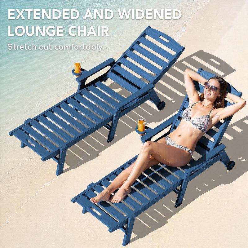 Adjustable Chaise Lounge Chair with Wheels & Cup Holder