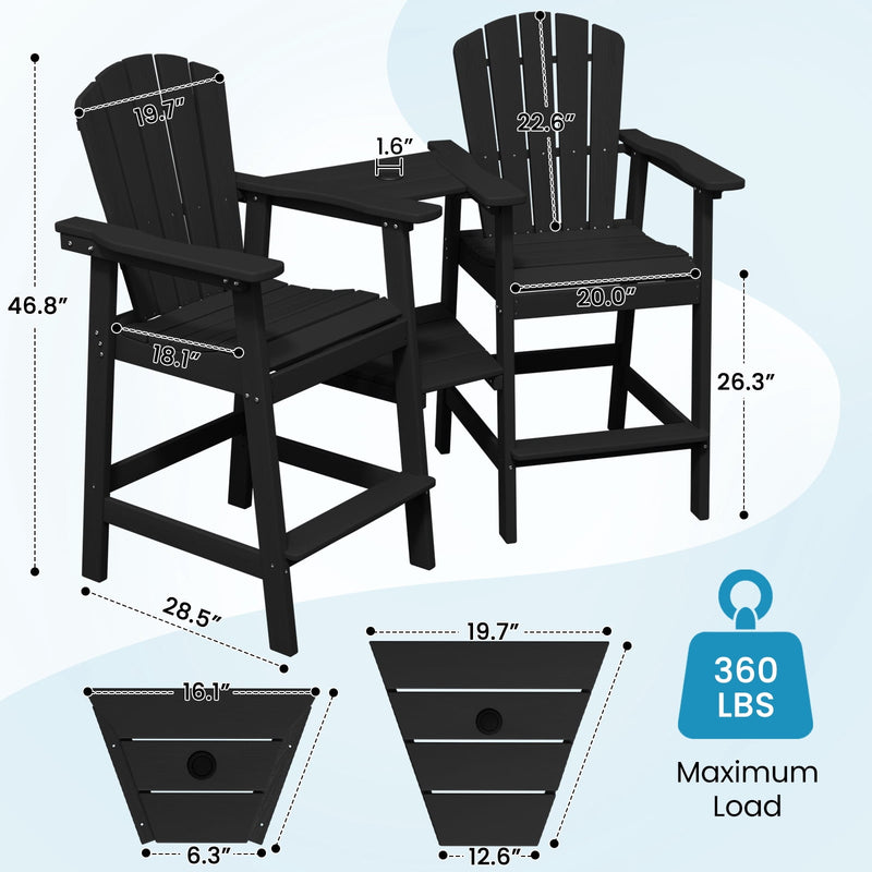 Bar-height Adirondack Chair Set of 2 with Connecting Table