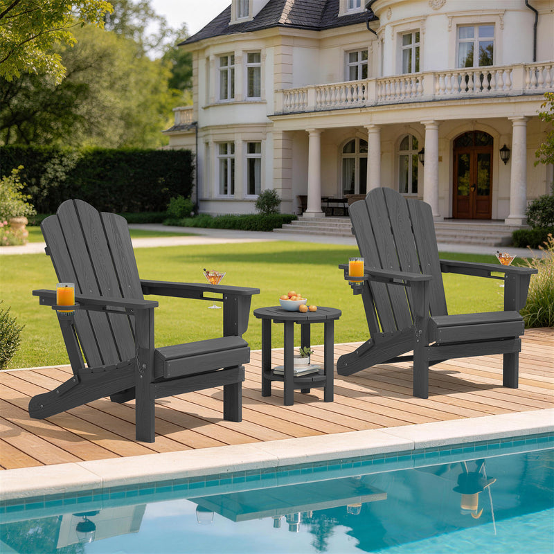 LOYALICE Folding Adirondack Chair Set of 2 with Dual Cup Holders, All-Weather HDPE Outdoor Patio Chair for Backyard, Poolside, Garden, Fire Pit