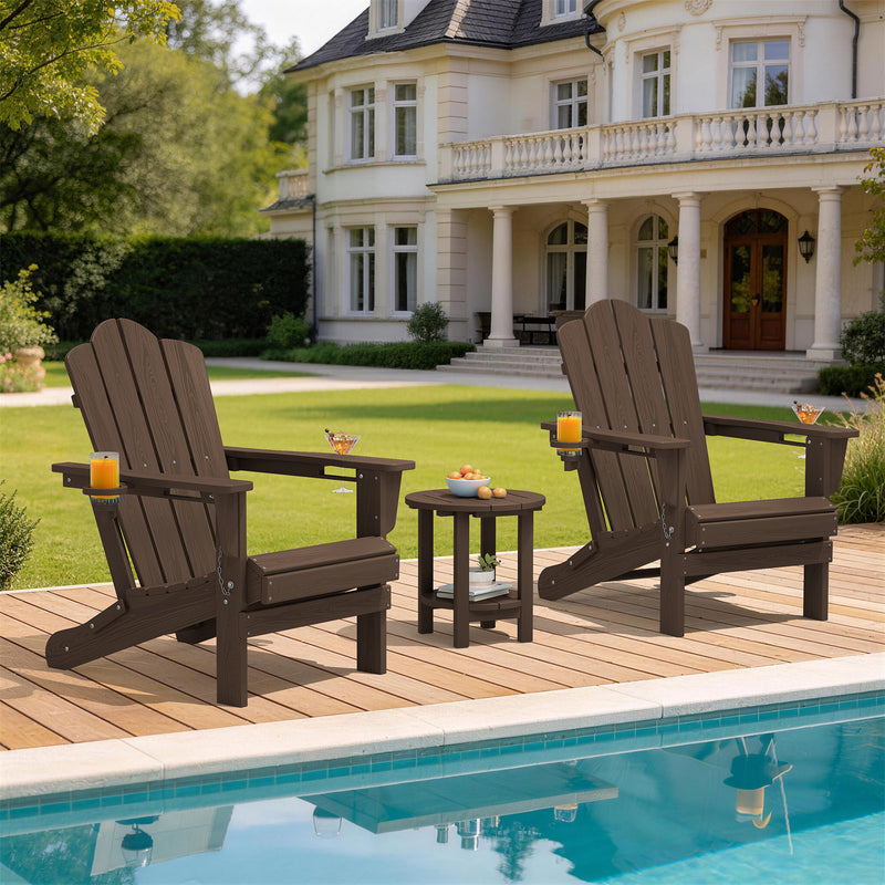 LOYALICE Folding Adirondack Chair Set of 2 with Dual Cup Holders, All-Weather HDPE Outdoor Patio Chair for Backyard, Poolside, Garden, Fire Pit