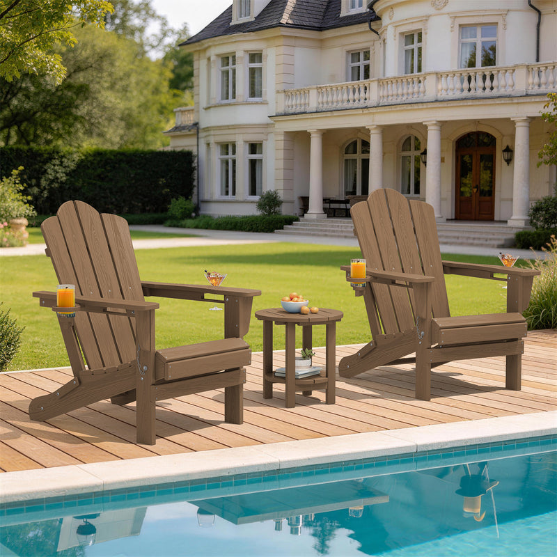 LOYALICE Folding Adirondack Chair Set of 2 with Dual Cup Holders, All-Weather HDPE Outdoor Patio Chair for Backyard, Poolside, Garden, Fire Pit