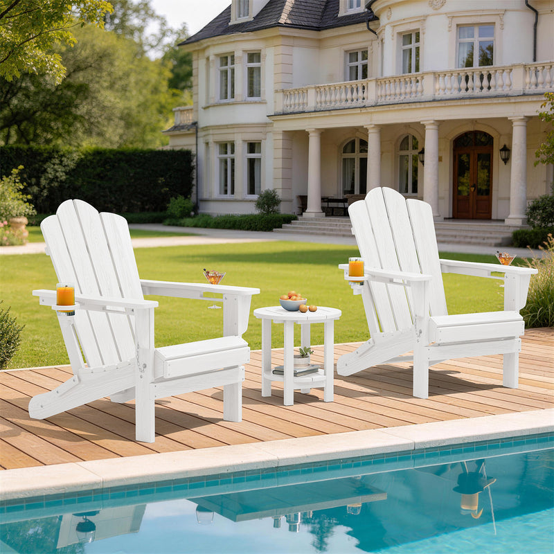 LOYALICE Folding Adirondack Chair Set of 2 with Dual Cup Holders, All-Weather HDPE Outdoor Patio Chair for Backyard, Poolside, Garden, Fire Pit