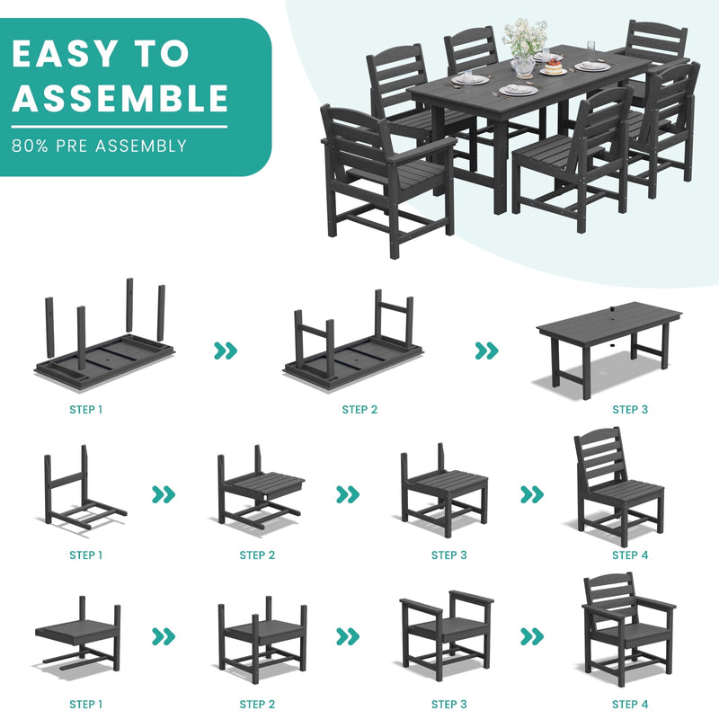 7-Piece Outdoor Dining Set with Rectangular Table & 6 Chairs
