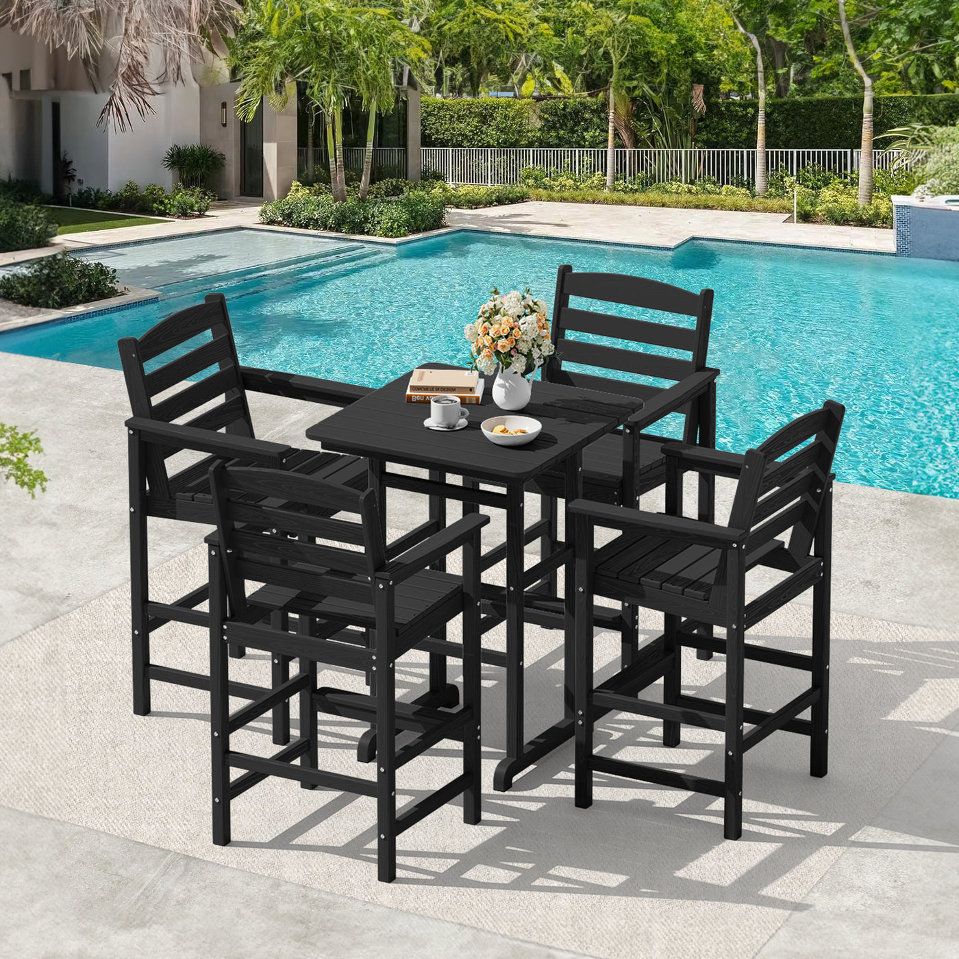 LOYALICE HDPE 5 Piece Outdoor Bar Height Dining Set