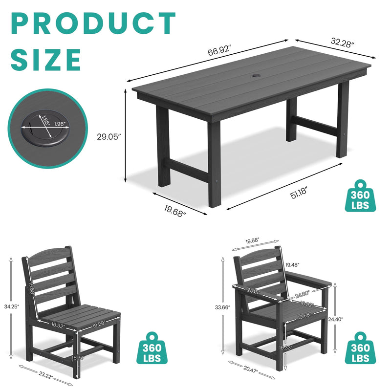 7-Piece Outdoor Dining Set with Rectangular Table & 6 Chairs
