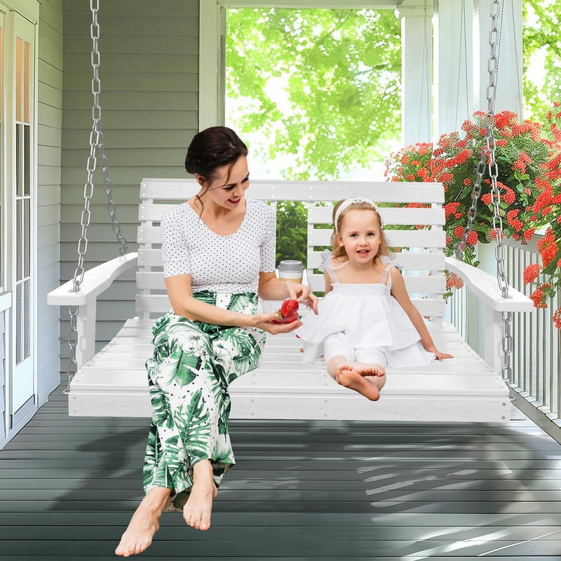 Outdoor Porch Swing Bench with Cup Holders