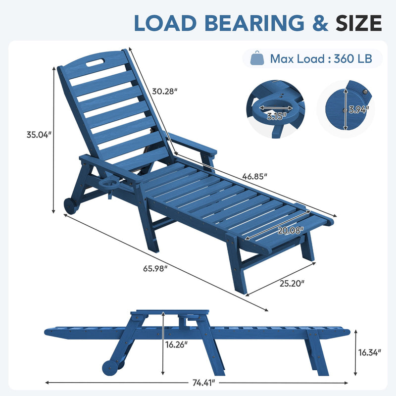 Adjustable Chaise Lounge Chair with Wheels & Cup Holder
