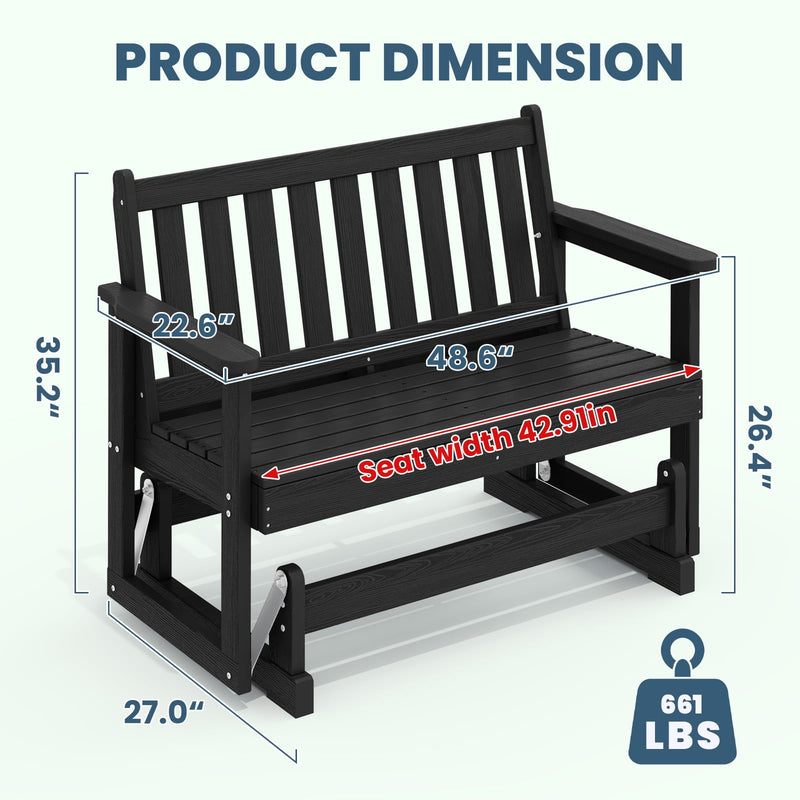 Outdoor 2-Person Glider Bench with Armrests