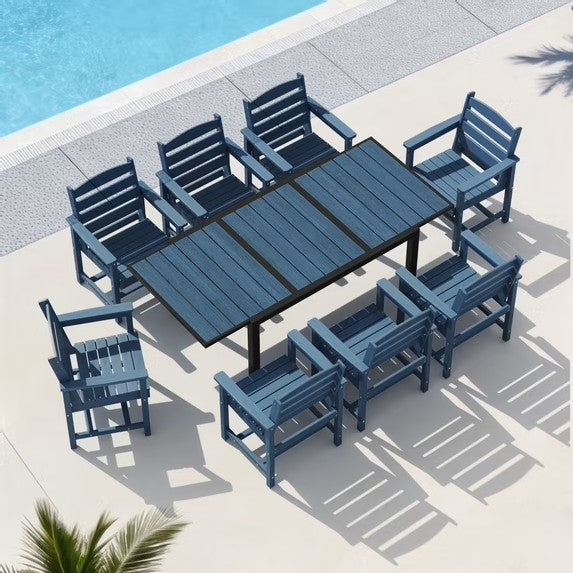 9-Piece Outdoor Dining Set with Expandable Patio Dining Table & 8 HDPE Chairs