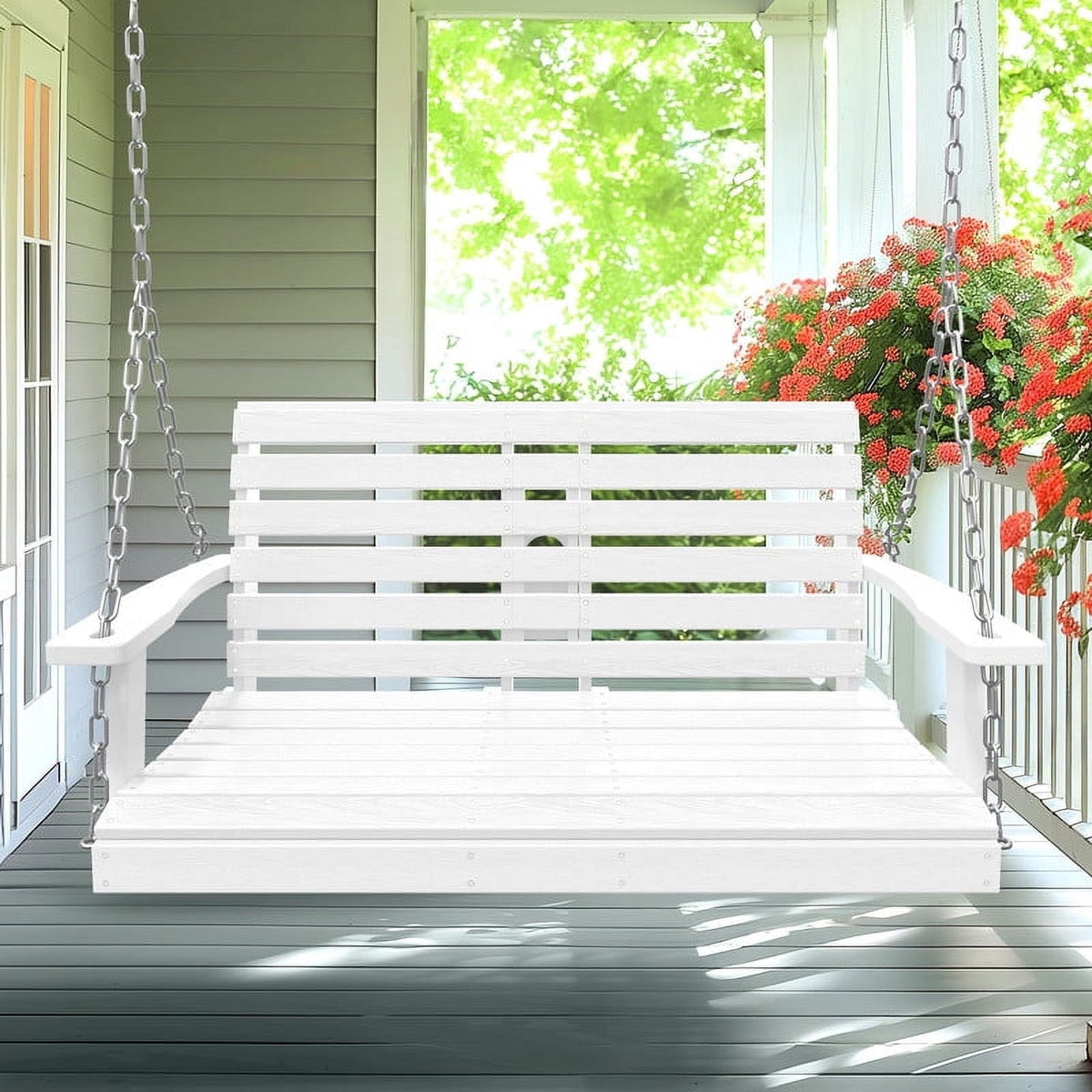 Outdoor Porch Swing Bench with Cup Holders
