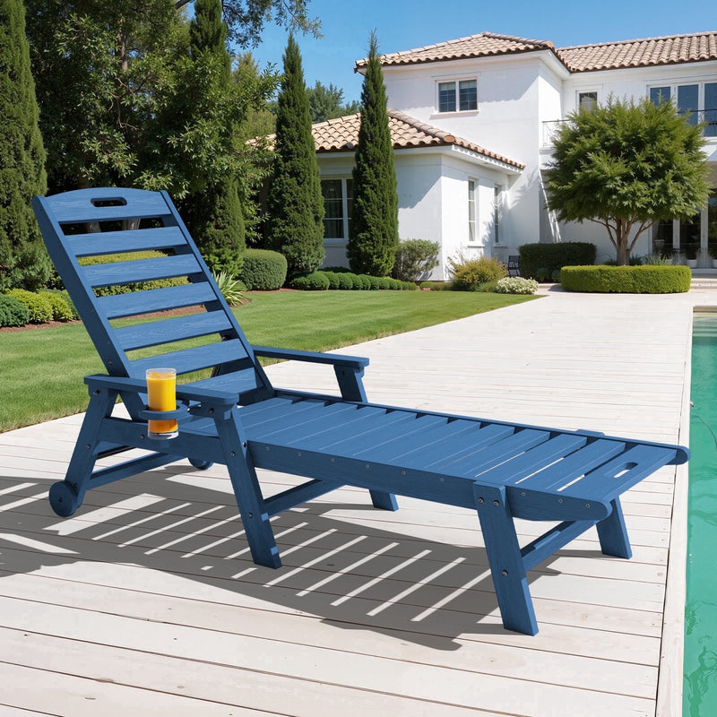 Adjustable Chaise Lounge Chair with Wheels & Cup Holder
