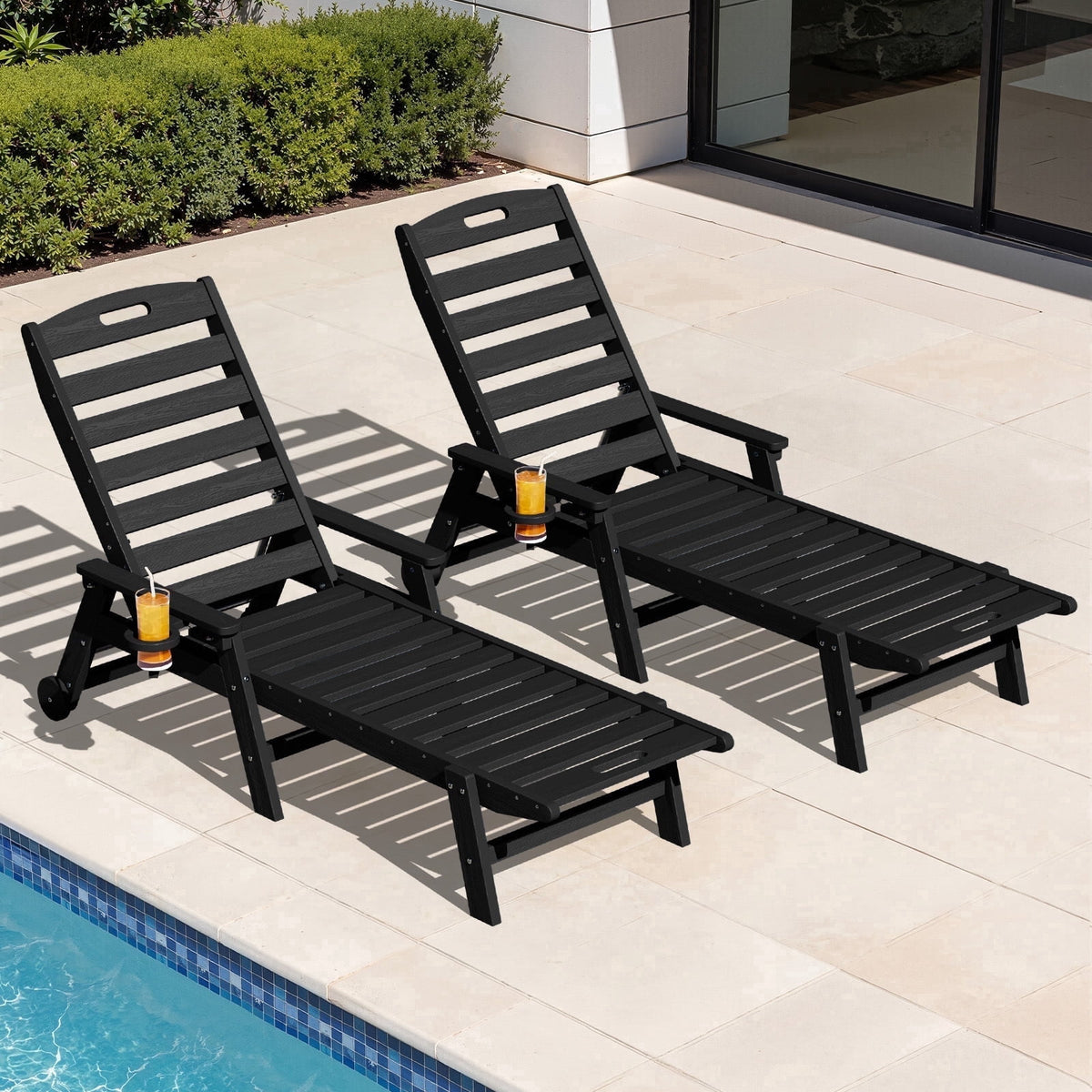 Adjustable Chaise Lounge Chair with Wheels & Cup Holder