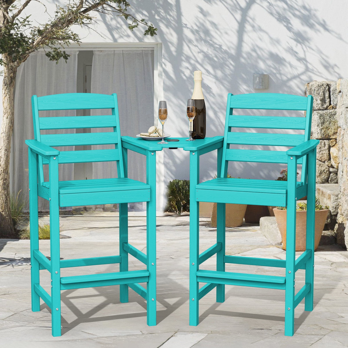 Outdoor Bar Chair Set of 2 with Connecting Table