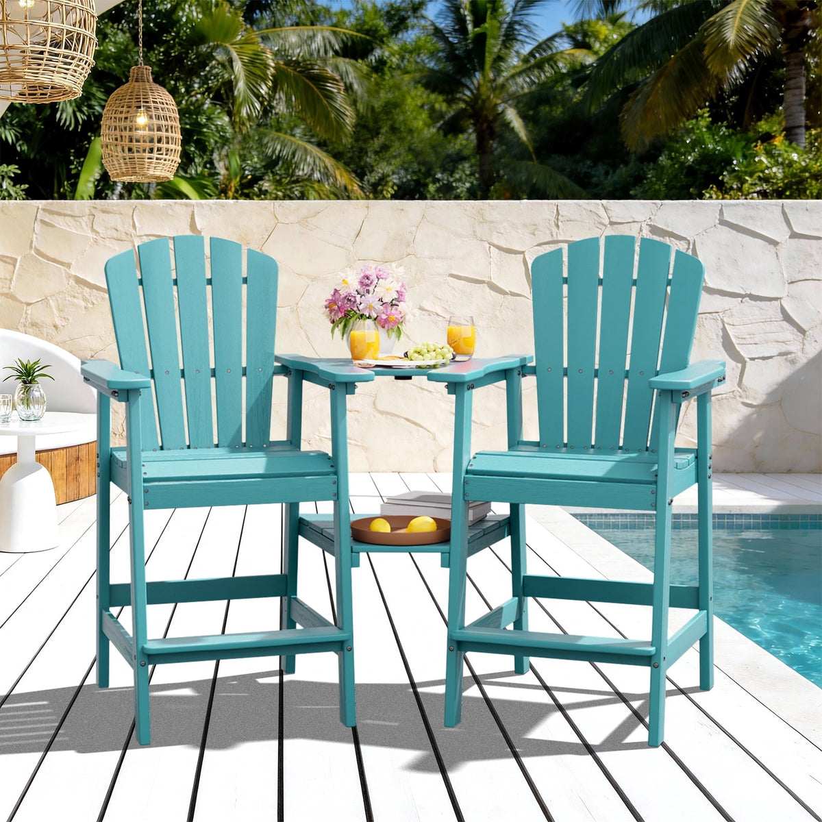 Bar-height Adirondack Chair Set of 2 with Connecting Table