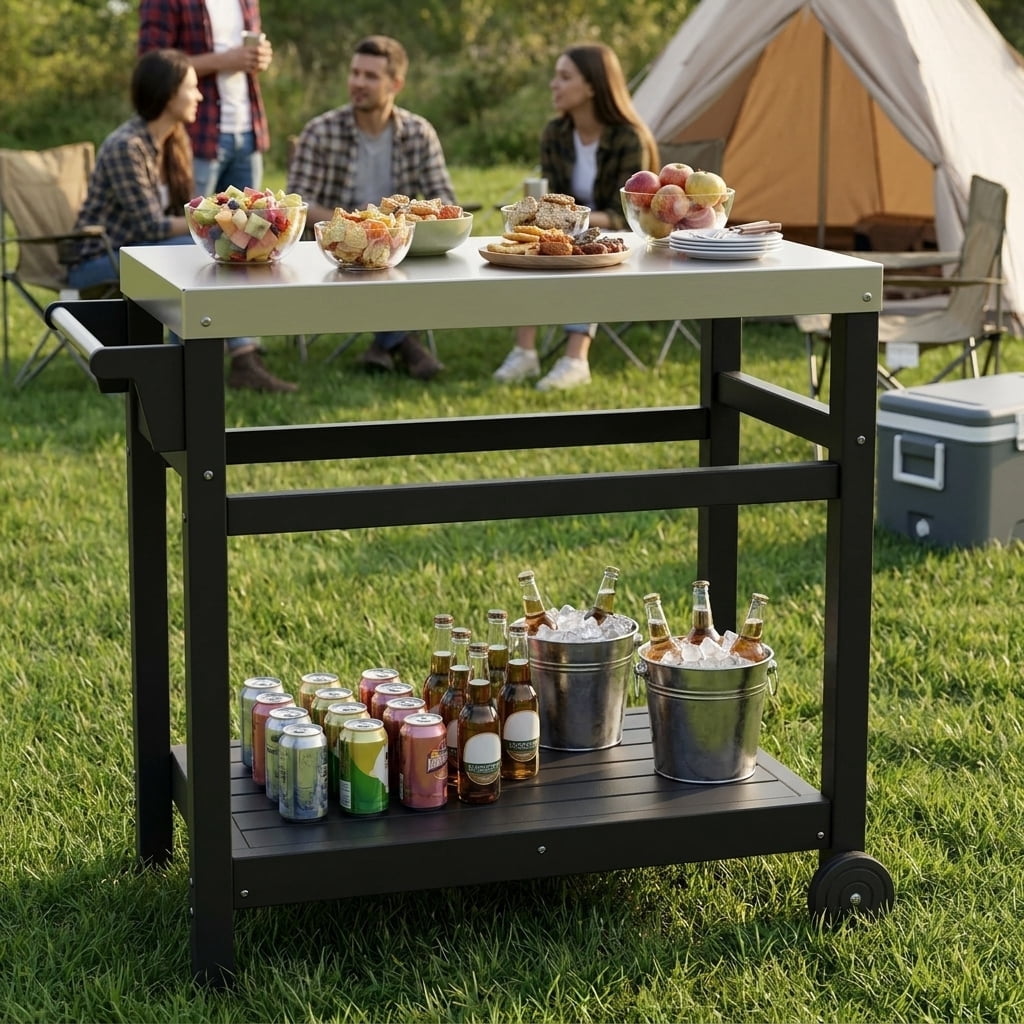 Outdoor Serving Cart with Stainless Steel Top
