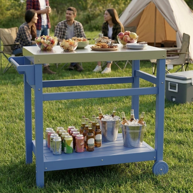 Outdoor Serving Cart with Stainless Steel Top