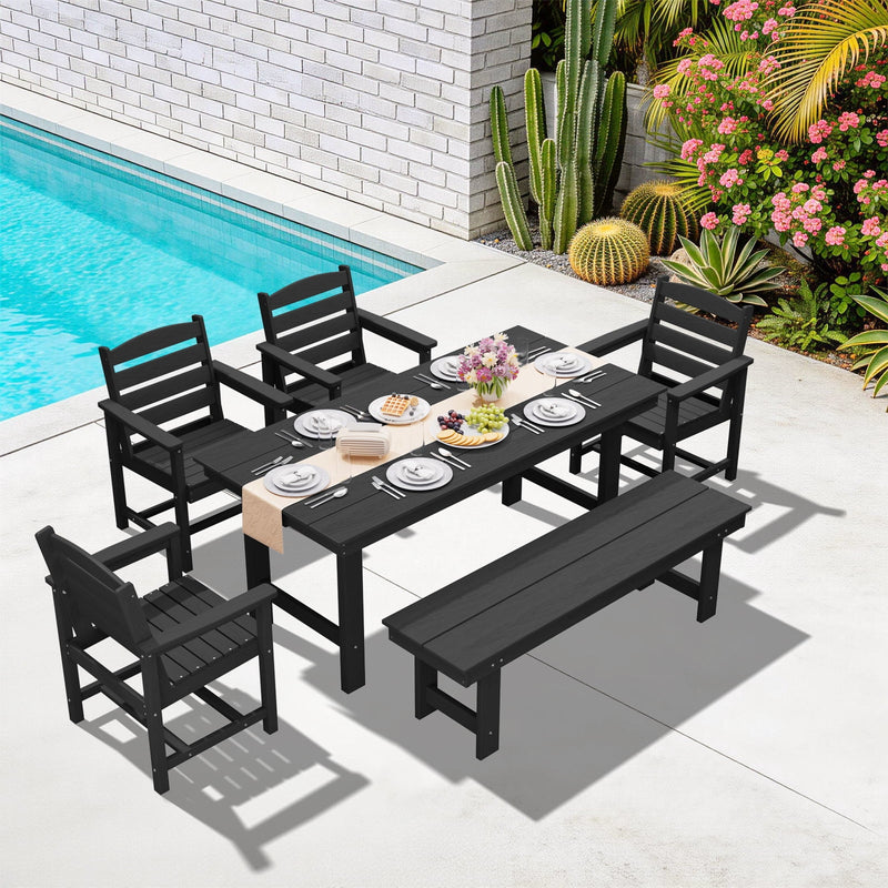 6-Piece Outdoor Dining Set with 4 Armchairs & Bench