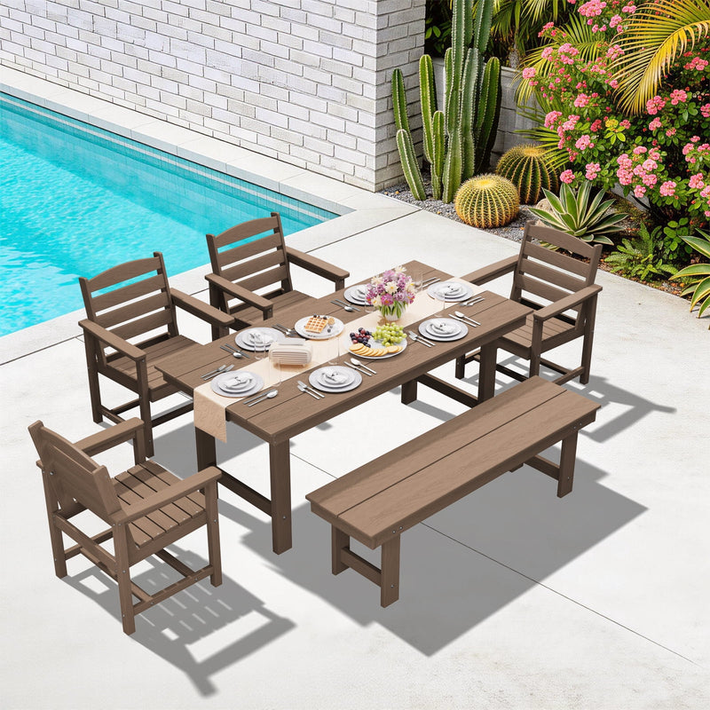 6-Piece Outdoor Dining Set with 4 Armchairs & Bench