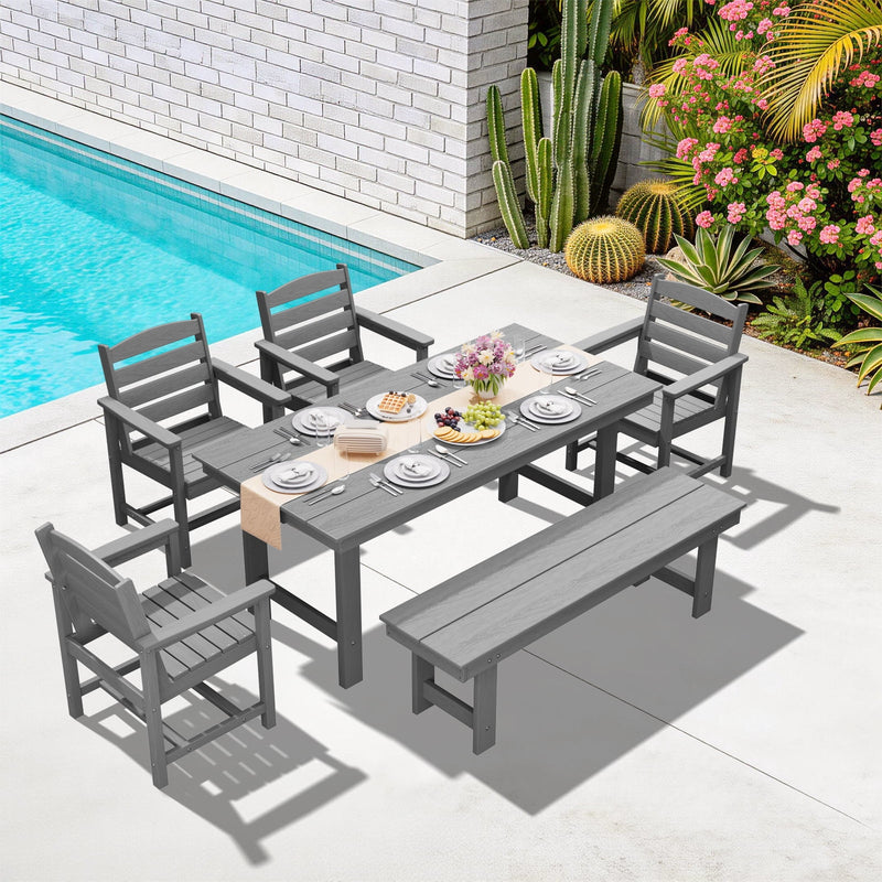 6-Piece Outdoor Dining Set with 4 Armchairs & Bench