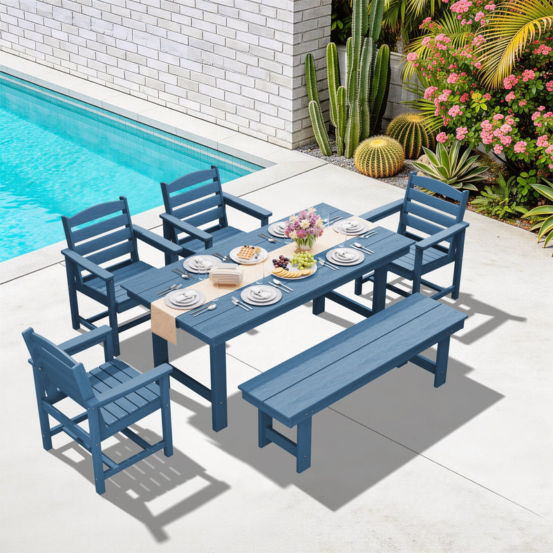 6-Piece Outdoor Dining Set with 4 Armchairs & Bench