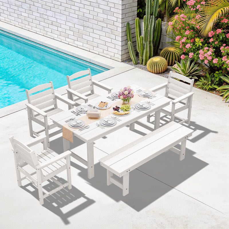 6-Piece Outdoor Dining Set with 4 Armchairs & Bench