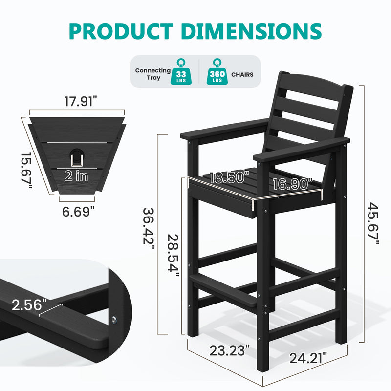 Outdoor Bar Chair Set of 2 with Connecting Table