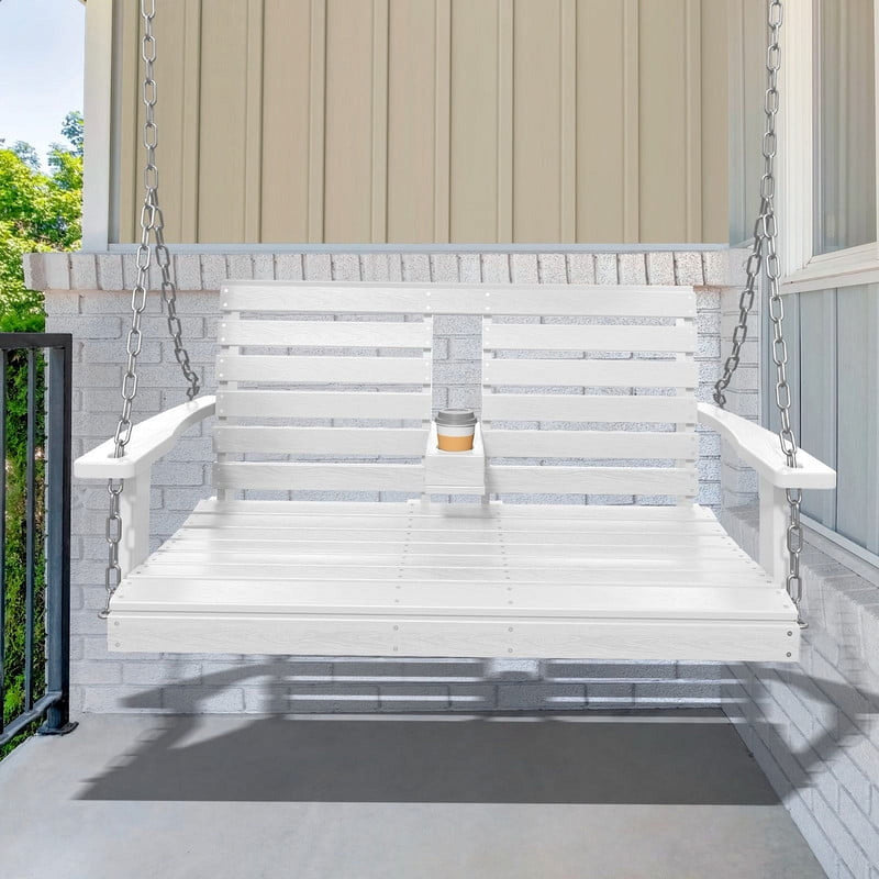 Outdoor Porch Swing Bench with Cup Holders