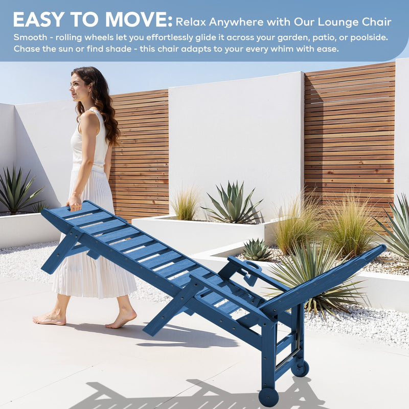 Adjustable Chaise Lounge Chair with Wheels & Cup Holder