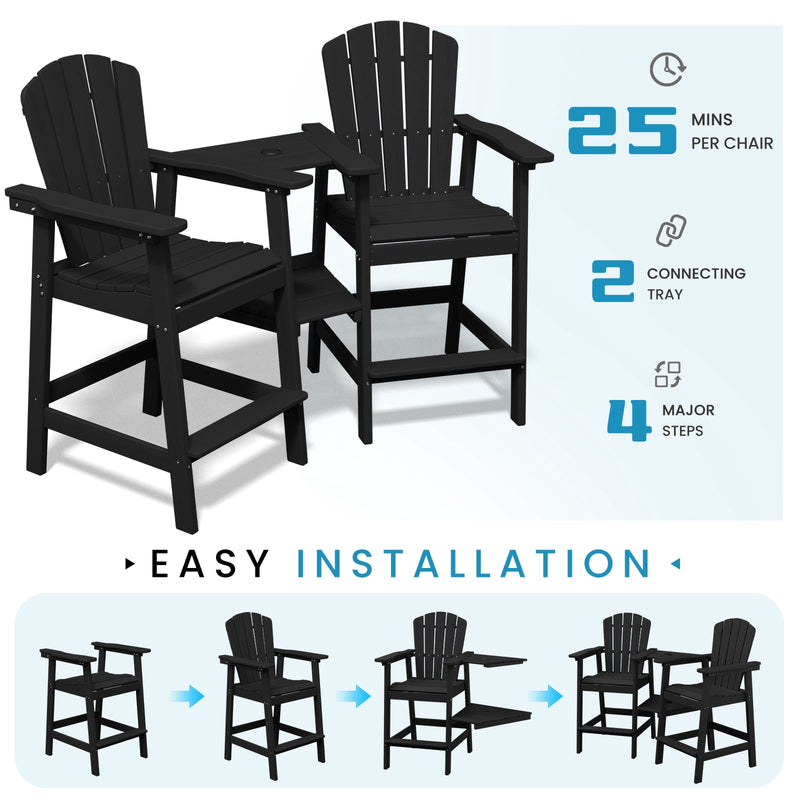 Bar-height Adirondack Chair Set of 2 with Connecting Table